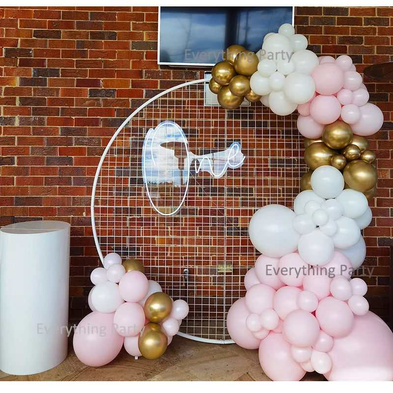 Everything Party 1st Birhday Balloon Garland With 2m Circle Mesh Stand And Neon Sign Balloons