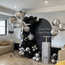 Everything Party Black & Silver Balloon Garland With Black Backdrop With Writting Balloons