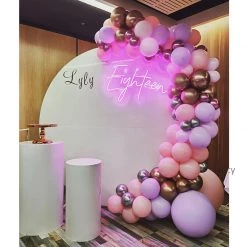 Everything Party Balloons 18th Birthday Balloon Garland On 2m White Acrylic Backdrop With Neon Sign