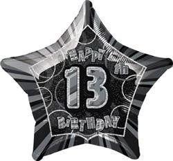 Meteorparty Balloons 20" Happy 13th Birthday Foil Balloon Star Shape - Black