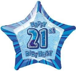 Meteorparty 20" Happy 21st Birthday Foil Balloon Star Shape - (Blue, Pink, Black) Balloons