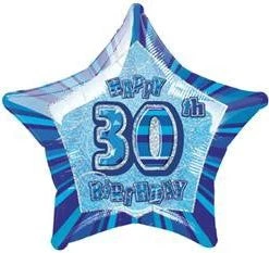 Meteorparty Balloons 20" Happy 30th Birthday Foil Balloon Star Shape - (Blue, Pink, Black)