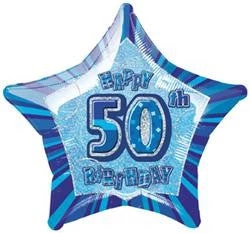 Meteorparty 20" Happy 50th Birthday Foil Balloon Star Shape - (Blue, Pink, Black) Balloons