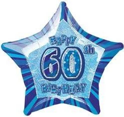 Meteorparty 20" Happy 60th Birthday Foil Balloon Star Shape - (Blue, Pink, Black)