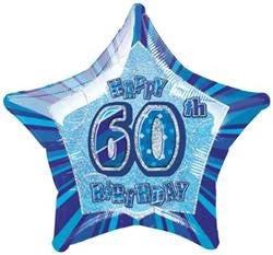 Meteorparty 20" Happy 60th Birthday Foil Balloon Star Shape - (Blue, Pink, Black)