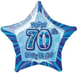 Meteorparty Balloons 20" Happy 70th Birthday Foil Balloon Star Shape - (Blue, Pink, Black)