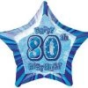 Meteorparty Balloons 20" Happy 80th Birthday Foil Balloon Star Shape - (Blue, Pink, Black)