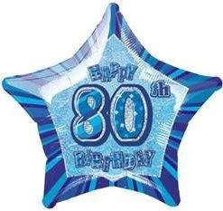 Meteorparty Balloons 20" Happy 80th Birthday Foil Balloon Star Shape - (Blue, Pink, Black)