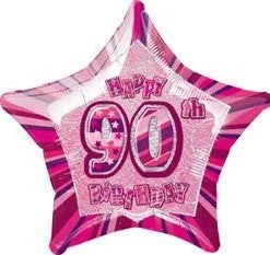 Meteorparty 20" Happy 90th Birthday Foil Balloon Star Shape - Pink