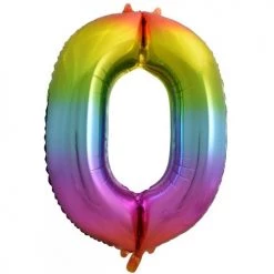 Unique Balloons 34" Jumbo Rainbow Number Foil Balloon - Number 0