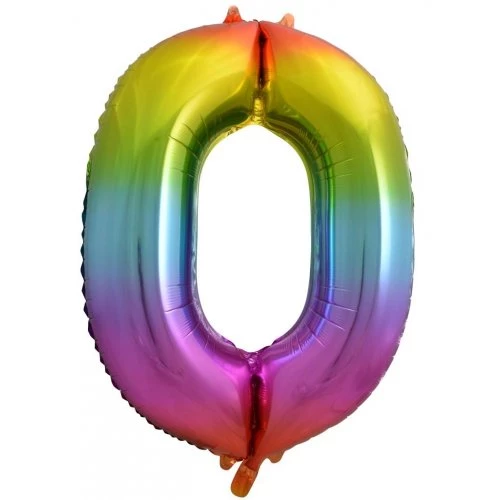 Unique Balloons 34" Jumbo Rainbow Number Foil Balloon - Number 0