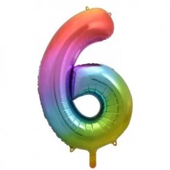 Unique Balloons 34" Jumbo Rainbow Number Foil Balloon - Number 6