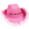 JD Party Kiss Me Quick Pink Cowboy Hat With Feather Trimmed By Theme