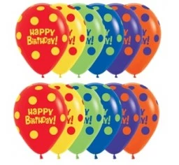 Everything Party 11" Qualatex Happy Birthday Polka Dots Assorted Colour Latex Balloon Balloons