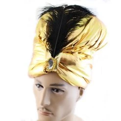 Everything Party By Event Gold Turban Hat With Diamond And Feather