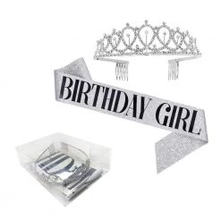 Trademart Birthday Girl Tiara & Sash Set - Silver