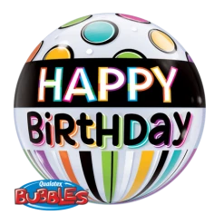 22" Qualatex Birthday Black Band Bubbles Balloon