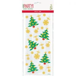 Unique 20pk Printed Tree And Snowflakes Christmas Cello Bags