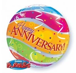 22" Qualatex Happy Anniversary Colourful Bubbles Balloon
