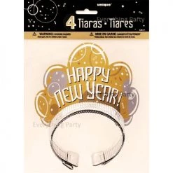 Everything Party 4pk Bubbly Gold & Silver Happy New Year Tiaras
