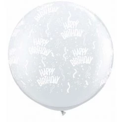 Balloons 3ft Qualatex Printed Latex Balloon - Happy Birthday Diamond Clear