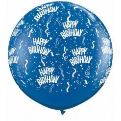 3ft Qualatex Printed Latex Balloon - Happy Birthday Navy Blue Balloons