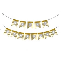 Everything Party All Birthday Happy Birthday Banner With Glitter Stripe - White & Gold