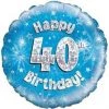 Anagram 18" Oaktree Holographic Blue & Silver 40th Birthday Foil Balloon