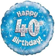 Anagram 18" Oaktree Holographic Blue & Silver 40th Birthday Foil Balloon