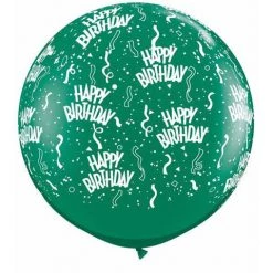Balloons 3ft Qualatex Printed Latex Balloon - Happy Birthday Green