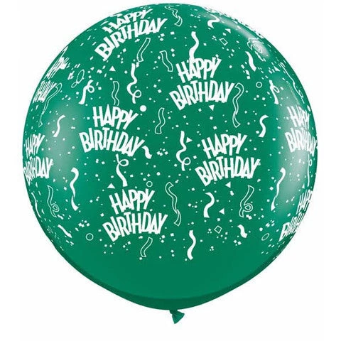 Balloons 3ft Qualatex Printed Latex Balloon - Happy Birthday Green