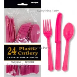 Everything Party All Birthday 24pk Plastic Cutlery - Hot Pink
