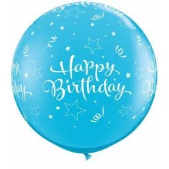 3ft Qualatex Printed Latex Balloon - Happy Birthday Blue