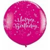3ft Qualatex Printed Latex Balloon - Happy Birthday Hot Pink Balloons