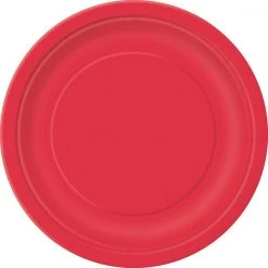 Unique 20pk Ruby Red Paper Plates - 18cm All Birthday
