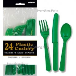Everything Party 24pk Plastic Cutlery - Emerald Green All Birthday