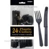 Everything Party 24pk Plastic Cutlery - Black