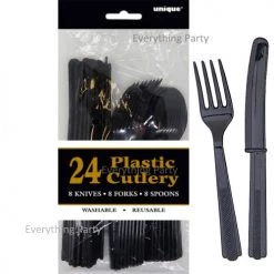 Everything Party 24pk Plastic Cutlery - Black
