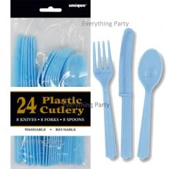 Everything Party 24pk Plastic Cutlery - Power Blue All Birthday