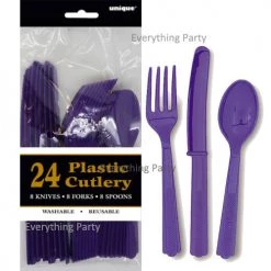 Everything Party 24pk Plastic Cutlery - Deep Purple