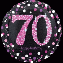 Qualatex 18" Anagram 70th Birthday Holographic Sparkling Pink Foil Balloon Balloons
