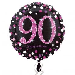 Qualatex 18" Anagram Happy 90th Birthday Holographic Pink Foil Balloon Balloons