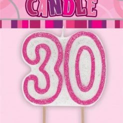 Everything Party 30th Birthday Glitter Candle (Red, Pink, Blue)