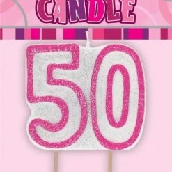 Everything Party 50th Birthday Glitter Candle (Pink, Blue Available) All Birthday