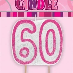Everything Party 60th Birthday Glitter Candle (Red, Pink, Blue Available)
