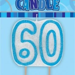 Everything Party 60th Birthday Glitter Candle (Red, Pink, Blue Available)