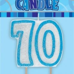 Everything Party 70th Birthday Glitter Candle (Pink, Blue Available) All Birthday