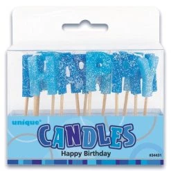 Unique Happy Birthday Glitter Candle - Blue