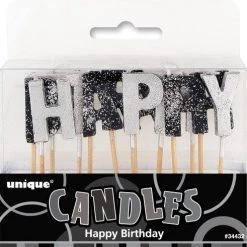 Unique All Birthday Happy Birthday Glitter Candle - Black & Silver