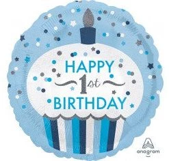 Everything Party Balloons 18" Anagram 1st Birthday Blue Cupcake Foil Balloon